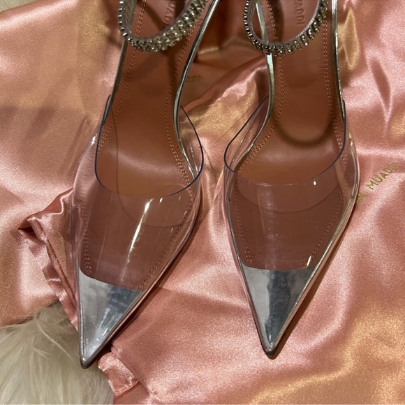 AMINA MUADDI ❤️‍🔥 Ursina Crystal Ankle Strap Glass Clear High Heels 38.5 NIB - Picture 8 of 12